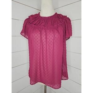 J Crew XS fuscia pink partially sheer with textured dots blouse